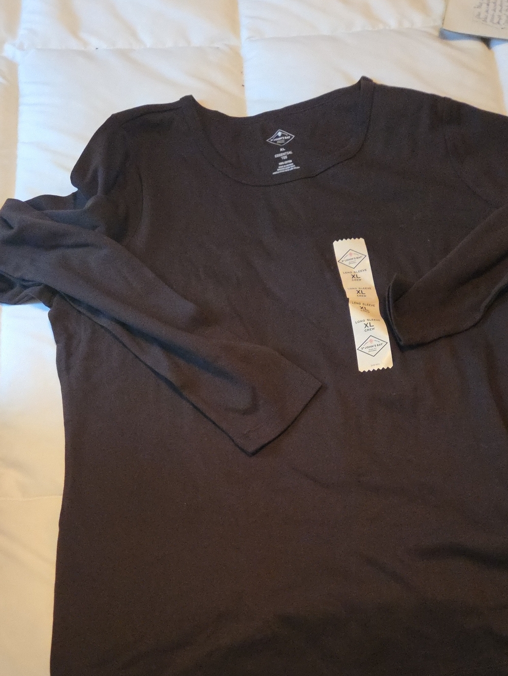 St. John's Bay Long Sleeve Scoop Neck Top - Black